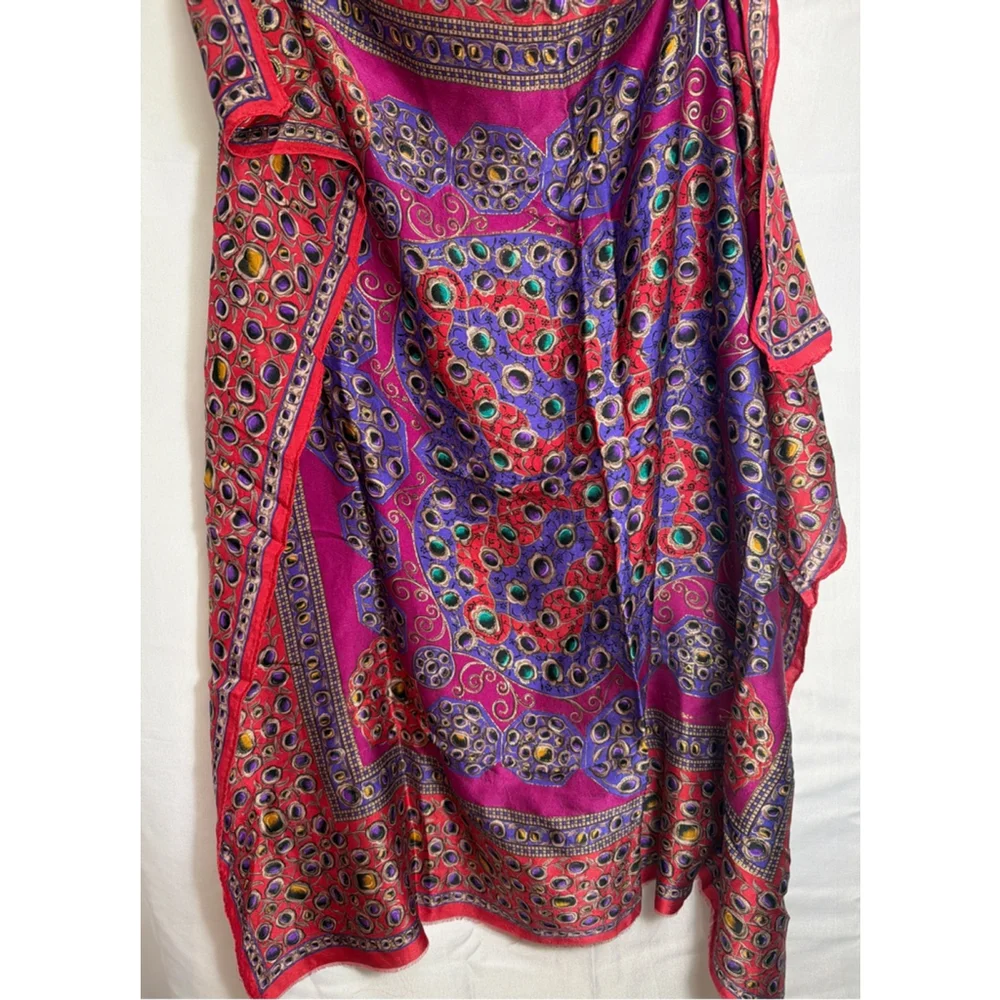 Vintage 80s Oscar de la Renta Jewel Print Baroque Ornate Gemstone Silk Scarf - Picture 2 of 6